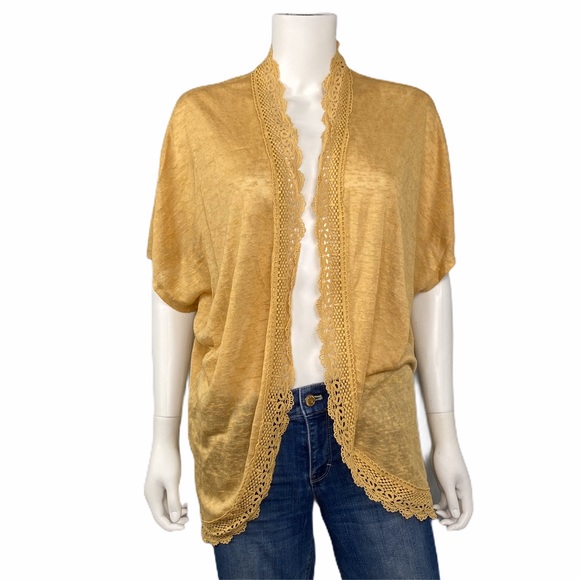 Pink Rose Tops - Vintage Pink Rose NEW Yellow Lace Cardigan SZ M